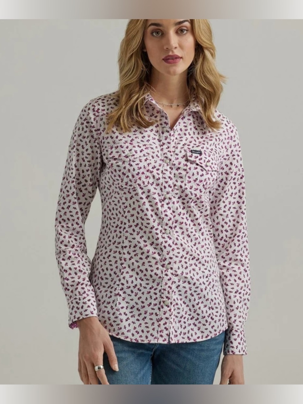 Wrangler Retro Women’s Berry Western Cowboy Floral Print Snap Button top size L